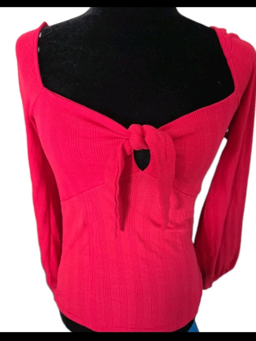 Free People Womens Red It's A Date Ribbed Tie Front Puff Sleeve Top S